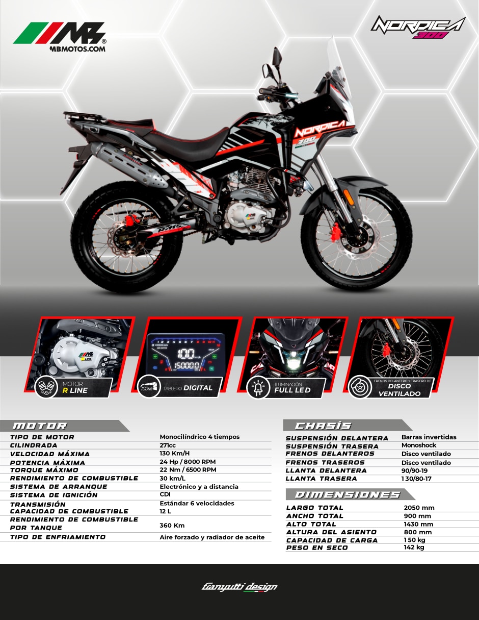 Motocicleta doble propósito mb nordica 300 r 2026