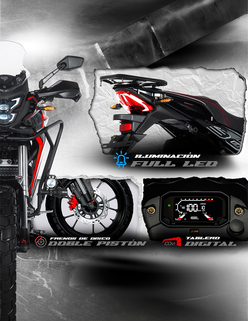 Motocicleta doble propósito MB drs 300 roja